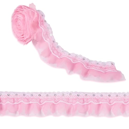 Spritewelry 2 m rosa Spitzenborte, plissiert, Chiffon-Spitzenborte, 2-lagig, Vintage-Spitzenbänder für Braut, Hochzeit, Basteln, Nähen, Kostüm, Applikation, Dekoration, 50 mm Spritewelry 2 m rosa Spitzenborte, plissiert, Chiffon-Spitzenborte, 2-lagig, Vintage-Spitzenbänder für Braut, Hochzeit, Basteln, Nähen, Kostüm, Applikation, Dekoration, 50 mm von Spritewelry