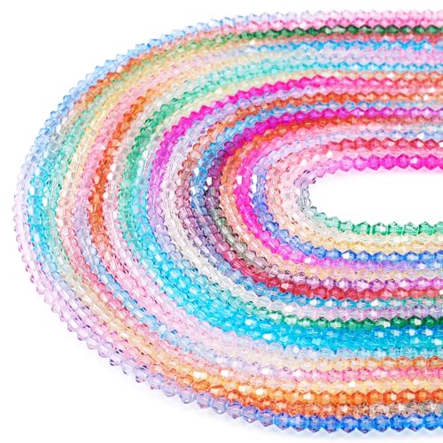 Spritewelry 20 Stränge, facettierte Kristallglasperlen, Doppelkegel, Kristallglasperlen, 4 mm, Farbverlauf, klare Rondelle-Perlen, schillernd, zum Backen, bemalte Glasperlen für Schmuckherstellung, 20 von Spritewelry