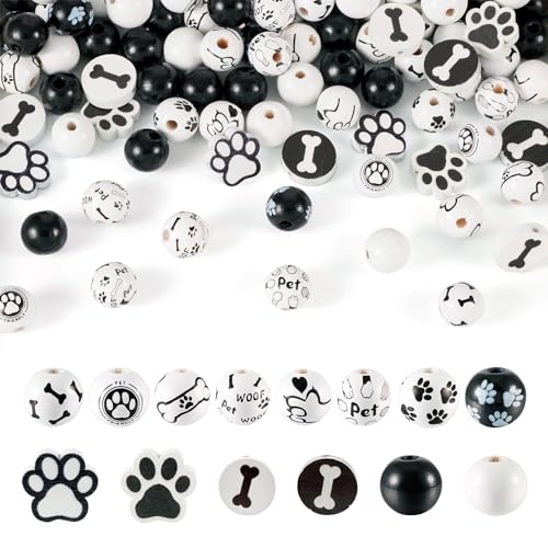 Spritewelry 200 Stück Pfoten-Holzperlen, Hundepfote, Fußabdruckperlen, Welpenpfote, Holzperlen, schwarz, weiß, niedliche Abstandshalter-Perlen für Bastelarbeiten, Armbänder, Halsketten, Spritewelry 200 Stück Pfoten-Holzperlen, Hundepfote, Fußabdruckperlen, Welpenpfote, Holzperlen, schwarz, weiß, niedliche Abstandshalter-Perlen für Bastelarbeiten, Armbänder, Halsketten, von Spritewelry