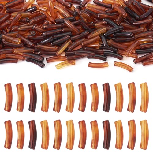 Spritewelry 200 Stück gebogene Bambusperlen aus Bernstein, Acryl, klobige Röhrenperlen, gebogene Nudel-Perlen für DIY-Freundschaftsarmbänder, Schmuckherstellung von Spritewelry
