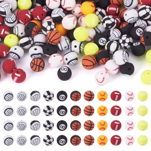 Spritewelry 220 Stück Perlen für Sportbälle, Polymerton, Baseball, Basketball, Rugby, Volleyball, Fußball, runde Perlen, lose Abstandshalter für Schmuckherstellung, 9,5–10 mm von Spritewelry