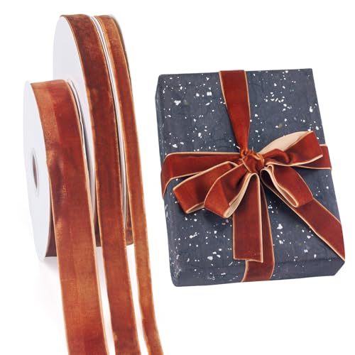 Spritewelry 3 Rollen Samtband 10/15/25 mm Vintage einseitiges Satinband Dekoration Spitzenborte für Geschenkverpackungen Weihnachtsbaum Kranz Dekor Schleife Herstellung insgesamt 50 Meter Sienna Spritewelry 3 Rollen Samtband 10/15/25 mm Vintage einseitiges Satinband Dekoration Spitzenborte für Geschenkverpackungen Weihnachtsbaum Kranz Dekor Schleife Herstellung insgesamt 50 Meter Sienna von Spritewelry