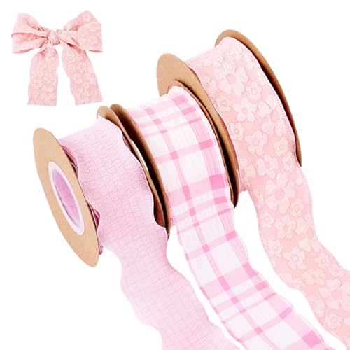 Spritewelry 3 Rollen rosafarbenes kariertes Band mit Gingham-Rüscheneinfassung, Stoff, Spitze, Blumendruck, Polyesterbänder für Geschenkverpackungen, Hochzeitssträuße, Weihnachtsdekoration Spritewelry 3 Rollen rosafarbenes kariertes Band mit Gingham-Rüscheneinfassung, Stoff, Spitze, Blumendruck, Polyesterbänder für Geschenkverpackungen, Hochzeitssträuße, Weihnachtsdekoration von Spritewelry