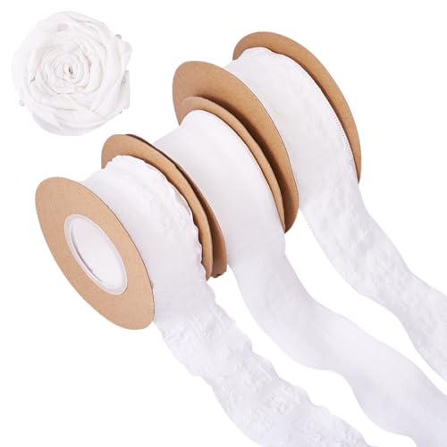 Spritewelry 3 Rollen weiße Polyesterbänder mit gerüschtem Rand, Blumendruck, kariert, Stoffband für Geschenkverpackungen, Hochzeitssträuße, Weihnachtsdekoration, Kleidungszubehör Spritewelry 3 Rollen weiße Polyesterbänder mit gerüschtem Rand, Blumendruck, kariert, Stoffband für Geschenkverpackungen, Hochzeitssträuße, Weihnachtsdekoration, Kleidungszubehör von Spritewelry