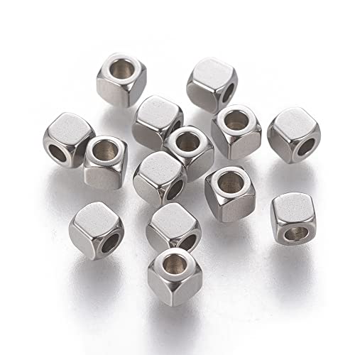 Spritewelry 30 Stück 4 mm Würfel 304 Edelstahl Spacer Perlen Metall Abstandhalter lose Perlen Glatt Schiebeperlen Charms für Handwerk Ohrring Armband Halskette Schmuckherstellung Loch: 2 mm von Spritewelry