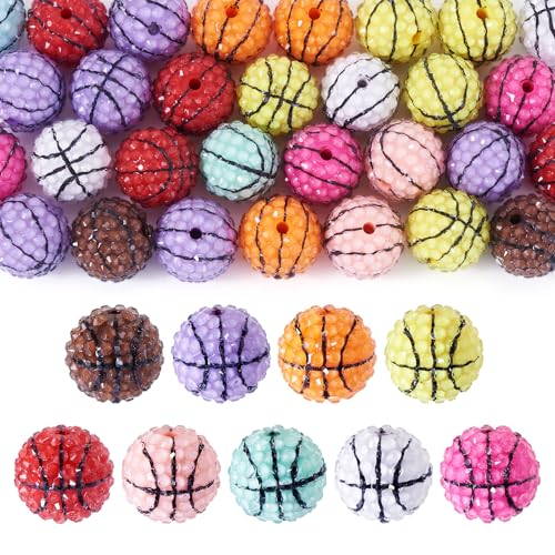 Spritewelry 30 Stück Basketball-Harz-Strassperlen, Sportkugeln, Discoperlen, runde Diamanten, lose Abstandshalter für DIY-Stifte, Handwerk, Armband, Schmuckherstellung, 19–20 mm von Spritewelry