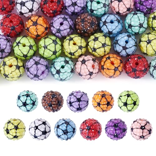 Spritewelry 30 Stück Fußball-Harz-Strassperlen, Sportkugeln, Discoperlen, runde Diamanten, lose Abstandshalter für DIY-Stifte, Handwerk, Armband, Schmuckherstellung, 19–20 mm von Spritewelry