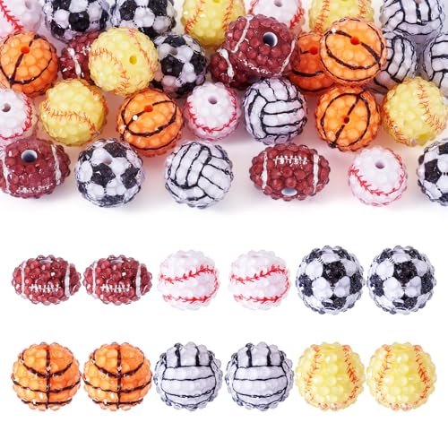 Spritewelry 30 Stück Sportkugeln Harz Strass Perlen Diamant Basketball Fußball Baseball Rugby Disco Perlen lose Abstandshalter für DIY Stifte Handwerk Armband Schmuckherstellung von Spritewelry