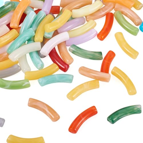Spritewelry 345 Stück Acrylröhren-Perlen, Rondom, gemischte Bambus-Armbänder, Armreif, gebogene Röhrenperlen, klobige Nudelperlen für DIY-Freundschaftsarmbänder, Schmuckherstellung von Spritewelry