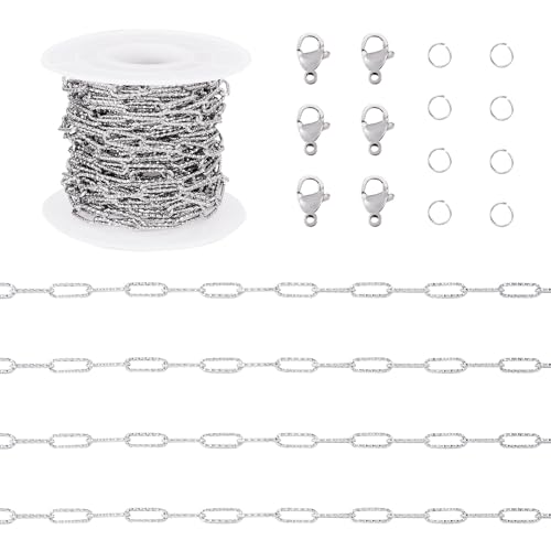 Spritewelry 4,8 m lange Edelstahl-Gliederkette, Büroklammer, Halskette, Armband, Schmuck-Bastelketten, Set mit Karabinerverschlüssen und Biegeringe für die Schmuckherstellung von Spritewelry