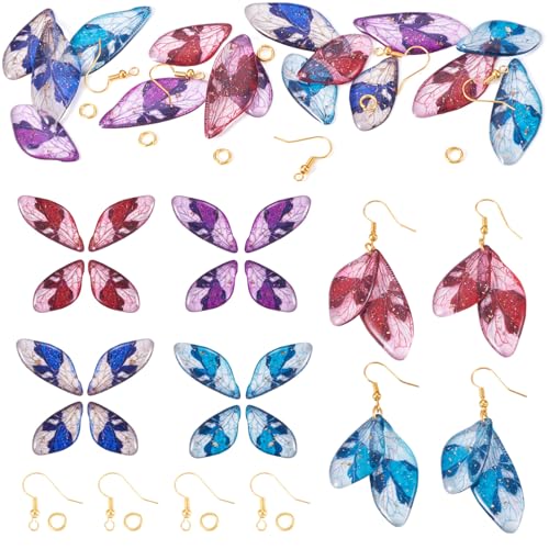 Spritewelry 4 Sets Schmetterlings-Flügel-Anhänger, Insekten, Libellenflügel, baumelndes Anhänger-Set mit Ohrringhaken, Sprungringe für Schmuckherstellung von Spritewelry