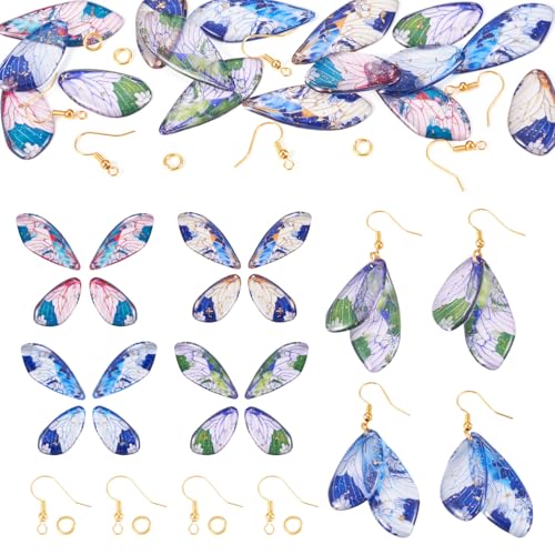 Spritewelry 4 Sets Schmetterlingsflügel-Anhänger, Libellen-Charms, Insekten, Flügel, baumelndes Anhänger-Set mit Ohrringhaken, Sprungringe für Schmuckherstellung von Spritewelry