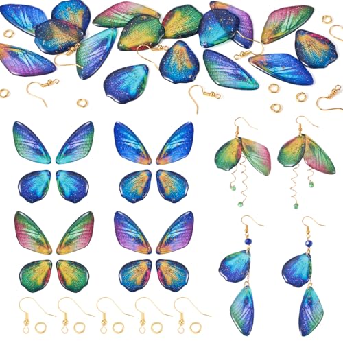 Spritewelry 4 Sets Schmetterlingsflügel-Anhänger, bunte Libellen-Charms, Insekten, Flügel, baumelnde Anhänger-Set mit Ohrringhaken, Sprungringe für Schmuckherstellung von Spritewelry