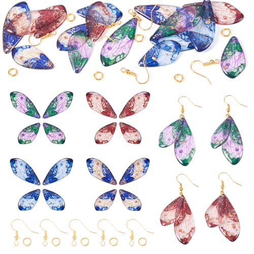 Spritewelry 4 Sets Schmetterlingsflügel-Anhänger, bunte Libellen-Charms, Insekten, Flügel-Anhänger-Set mit Ohrringhaken, Sprungringe für Schmuckherstellung von Spritewelry
