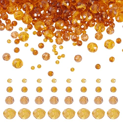 Spritewelry 4 Stränge facettierte Glasperlen, Kristall-Rondelle, lose Abstandshalter-Perlen für Bastelarbeiten, Ohrringe, Armbänder, Halsketten, Schmuckherstellung, 2–8 mm, dunkle Goldrute von Spritewelry
