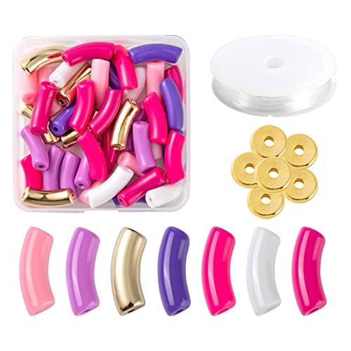 Spritewelry 42 Stück/Set gebogene Nudelröhrenperlen, großes Loch, lange Röhre, Acryl-Abstandshalter, elastischer Kristallfaden, bunt für Halsketten, Armbänder, Schmuckherstellung von Spritewelry