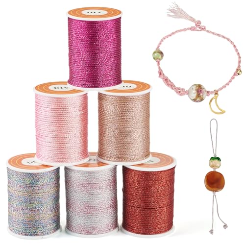 Spritewelry 42 m, 6 Farben, Polyester-Metallic-Faden, 1 mm, Glitzer-Schmuck, geflochtener Faden, Perlenschnur, Kordeln für Bastelarbeiten, Stickerei, Freundschaftsarmbänder Spritewelry 42 m, 6 Farben, Polyester-Metallic-Faden, 1 mm, Glitzer-Schmuck, geflochtener Faden, Perlenschnur, Kordeln für Bastelarbeiten, Stickerei, Freundschaftsarmbänder von Spritewelry