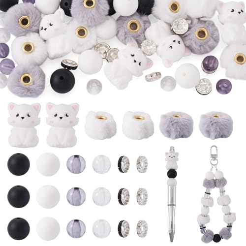 Spritewelry 44 Stück Katzen-Silikon-Focal-Perlen, Kunstfell, Bommel, Strass, Abstandshalter für DIY-Stifte, Schlüsselanhänger, Schlüsselbänder, Armbänder, Schmuckherstellung Spritewelry 44 Stück Katzen-Silikon-Focal-Perlen, Kunstfell, Bommel, Strass, Abstandshalter für DIY-Stifte, Schlüsselanhänger, Schlüsselbänder, Armbänder, Schmuckherstellung von Spritewelry