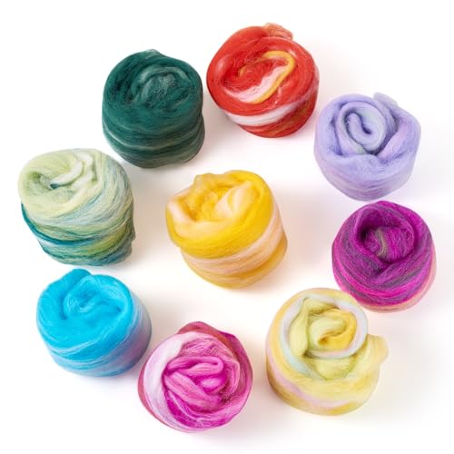 Spritewelry 45 g Nadelfilzwolle, buntes Wollgarn zum Nadelfilzen, mehrfarbig, weiche Spinnwolle, Großpackung zum Filzen, Basteln, Handspinnzubehör von Spritewelry