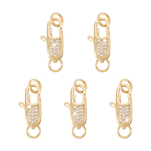 Spritewelry 5 Stück Messing Micro Pave klare Zirkonia Karabinerverschlüsse mit Binderingen echte 18 Karat vergoldet zur Schmuckherstellung 16 x 8 x 4 mm Loch: 3,2 mm von Spritewelry