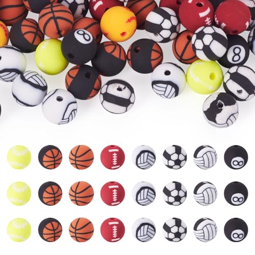 Spritewelry 50 Stück 8 mm Sportbälle Polymer Clay Perlen Baseball Basketball Rugby Volleyball Fußball Runde Perlen Ball Spiele Lose Spacer für Schmuckherstellung von Spritewelry