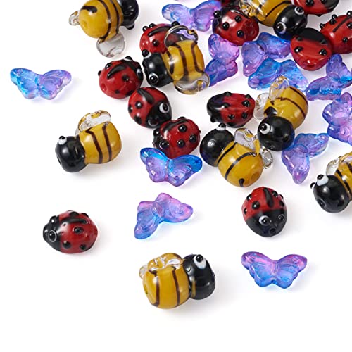 Spritewelry 50 Stück Bienen Marienkäfer Schmetterling handgefertigte Lampwork Perlen 3D Tiere Insekt Glas lose Abstandshalter Perlen für DIY Handwerk Ohrringe Armband Halskette Schmuckherstellung von Spritewelry