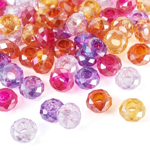 Spritewelry 50 Stück europäische Glasperlen, Backfarbe, großes Loch, Perlen, 14 mm, bunte, facettierte Rondelle, lose Abstandshalter, Perlen für Bastelarbeiten, Schmuckherstellung, Loch: 5,5 m Spritewelry 50 Stück europäische Glasperlen, Backfarbe, großes Loch, Perlen, 14 mm, bunte, facettierte Rondelle, lose Abstandshalter, Perlen für Bastelarbeiten, Schmuckherstellung, Loch: 5,5 m von Spritewelry