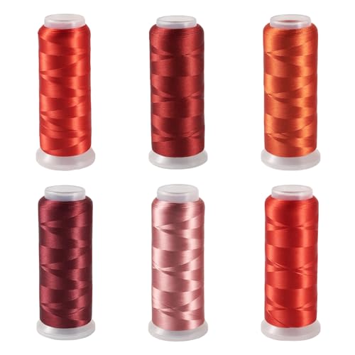 Spritewelry 6 Rollen Stickgarn aus Seide, Samt, Seide, rotes Polyester, Stickmaschinengarn, Schnur-Set zum Stricken, Nähen, Basteln, 1600 m/Rolle Spritewelry 6 Rollen Stickgarn aus Seide, Samt, Seide, rotes Polyester, Stickmaschinengarn, Schnur-Set zum Stricken, Nähen, Basteln, 1600 m/Rolle von Spritewelry