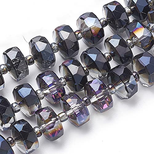 Spritewelry 60 Stück 10 mm Regenbogen-Elektroplattierte, facettierte Glasperlen, flache runde Scheibe, Heishi-Abstandshalter-Perlen, klare schwarze Kristallperlen für Armband, Halskette von Spritewelry
