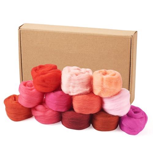 Spritewelry 60 g Wollgarn, 12 Farben, Rot / Rosa, Nadelfilzwolle, grobes Garn zum Nadelfilzen, Nassfilzen, Heimwerken, Handspinnen Spritewelry 60 g Wollgarn, 12 Farben, Rot / Rosa, Nadelfilzwolle, grobes Garn zum Nadelfilzen, Nassfilzen, Heimwerken, Handspinnen von Spritewelry