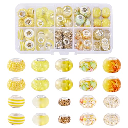 Spritewelry 64 Stück Europäische Glasperlen 14 mm Großes Loch Rondelle Perlen Gelb Harz Ton Strass Sortierte Lose Abstandshalter Perlen für DIY Handwerk Armband Halskette Ohrring Loch:5mm von Spritewelry