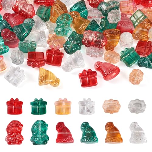 Spritewelry 72 Stück Glasperlen mit weihnachtlichem Thema, bunte Süßigkeiten-Weihnachtsmütze, Weihnachtsmann, Abstandshalter für Weihnachten, Schmuckherstellung, Heim-Party-Dekoration von Spritewelry