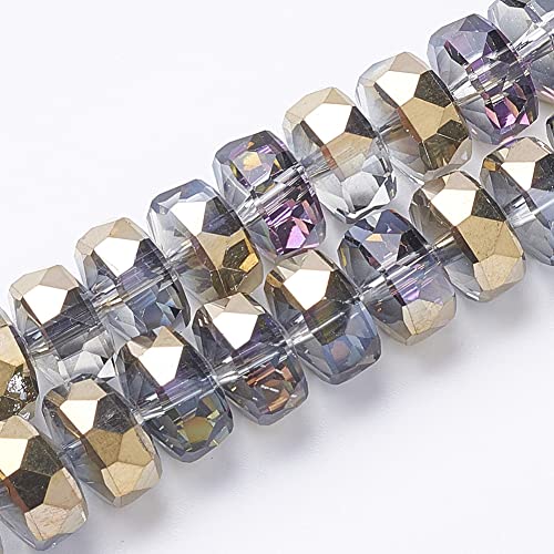 Spritewelry 80 Stück 8 mm Regenbogen-galvanisierte facettierte Glasperlen Flache runde schwarze Edelstein-Abstandsperlen Gold Für die Schmuckherstellung DIY-Bastelprojekte Loch: 1,2 mm von Spritewelry