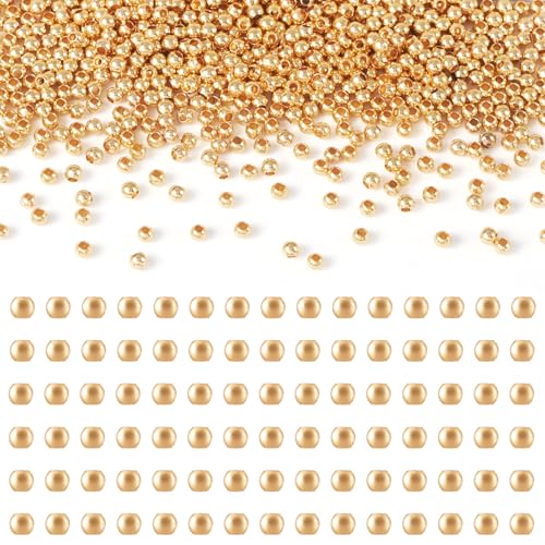 Spritewelry Abstandshalter für Armbänder, runde Kugeln, nahtlos, 0,8 mm Loch, winzige, glatte, goldgefüllte Perlen für Schmuckherstellung, Ohrringe, Bastelarbeiten, 2 mm, 600 Stück von Spritewelry