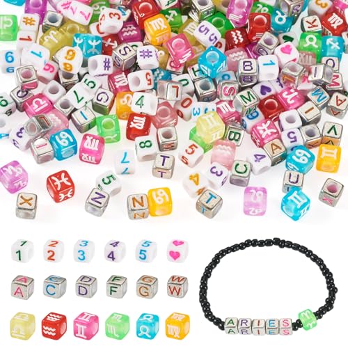 Spritewelry Acryl-Buchstaben-Perlen, Würfel, Sternbild, Alphabet, Zahlen, bunt, quadratisch, großes Loch, Abstandshalter für Freundschaftsarmbänder, Schmuckherstellung, 700 Stück Spritewelry Acryl-Buchstaben-Perlen, Würfel, Sternbild, Alphabet, Zahlen, bunt, quadratisch, großes Loch, Abstandshalter für Freundschaftsarmbänder, Schmuckherstellung, 700 Stück von Spritewelry