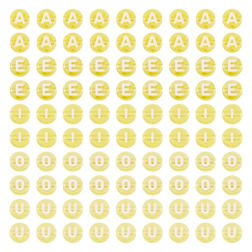 Spritewelry Acryl-Vokal-Buchstaben-Perlen, flach, rund, A, E, I, O, U, Gelb, Alphabet-Perlen für Armbänder, Ohrringe, Schmuckherstellung, 100 Stück Spritewelry Acryl-Vokal-Buchstaben-Perlen, flach, rund, A, E, I, O, U, Gelb, Alphabet-Perlen für Armbänder, Ohrringe, Schmuckherstellung, 100 Stück von Spritewelry