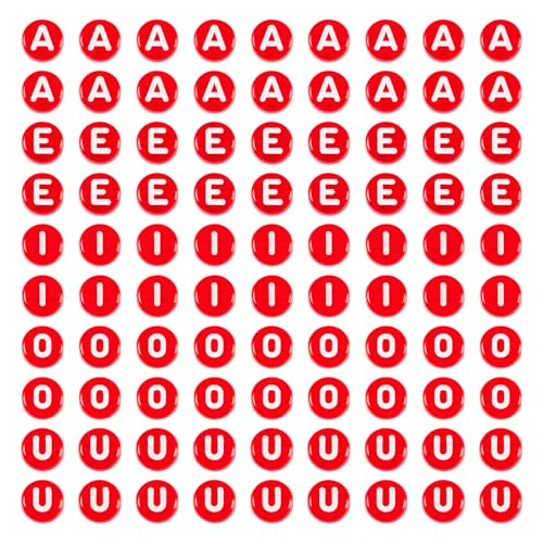 Spritewelry Acryl-Vokal-Buchstabenperlen, flach, rund, A, E, I, O, U, Rot, für Armbänder, Ohrringe, Schmuckherstellung, 100 Stück Spritewelry Acryl-Vokal-Buchstabenperlen, flach, rund, A, E, I, O, U, Rot, für Armbänder, Ohrringe, Schmuckherstellung, 100 Stück von Spritewelry