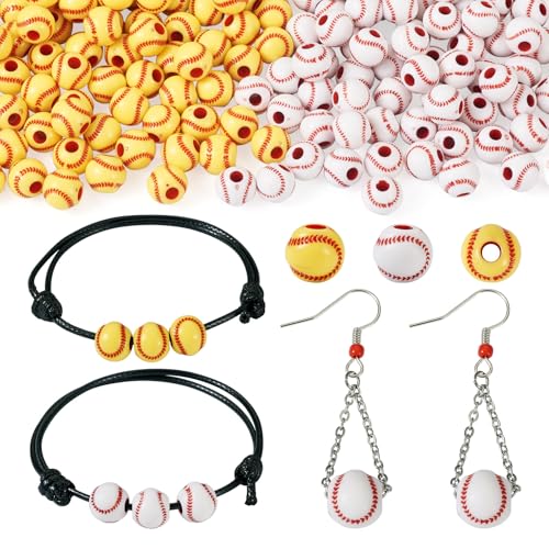 Spritewelry Baseball-Perlen, Softball-Acrylperlen, Sportball, lose Abstandshalter für Schmuckherstellung, Armbänder, Halsketten, Schlüsselanhänger, Bastelarbeiten, 200 Stück von Spritewelry