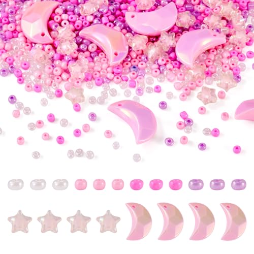 Spritewelry DIY Perlen Armbänder Kits 60 g Glas-Rocailles 20 Stück Regenbogen schillernde Acryl-Mond-Anhänger 25 Stück Acryl-Sternperlen für DIY Schmuckherstellung Armband Halskette Rosa Spritewelry DIY Perlen Armbänder Kits 60 g Glas-Rocailles 20 Stück Regenbogen schillernde Acryl-Mond-Anhänger 25 Stück Acryl-Sternperlen für DIY Schmuckherstellung Armband Halskette Rosa von Spritewelry