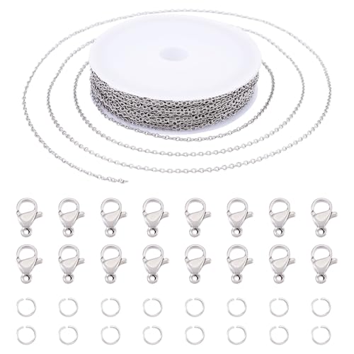 Spritewelry Edelstahl-Kabelkette, Gliederkette, Armband, mit Karabinerverschlüssen und Biegeringen für Schmuckherstellung, 1,8 m von Spritewelry