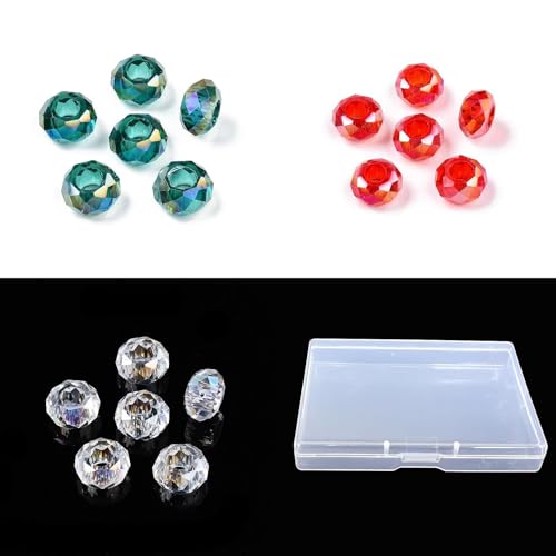 Spritewelry Europäische Glasperlen, großes Loch, 14 mm, facettierte Rondelle-Kristallperlen für Bastelarbeiten, Armbänder, Halsketten, Ohrringe, 36 Stück von Spritewelry
