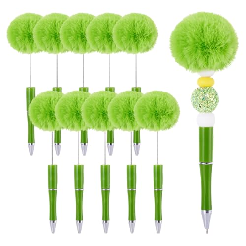 Spritewelry Flauschige Perlenstifte, Plüsch-Kugelschreiber, niedliche Pompom-Stifte mit Schaft, Tintenroller für DIY, personalisierter Stift, Büro, Schulbedarf, Limette, 10 Stück von Spritewelry