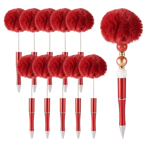 Spritewelry Flauschige Perlenstifte, Plüsch-Kugelschreiber, niedliche Pompom-Stifte mit Schaft, für DIY, personalisierter Stift, Büro, Schulbedarf, Weihnachtsdekoration, 10 Stück von Spritewelry