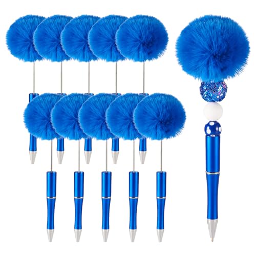Spritewelry Flauschige Perlenstifte, Plüsch-Kugelschreiber, niedlicher Pompom-Stift, Schaft, Tintenroller für DIY, personalisierter Stift, Büro, Schulbedarf, Blau, 10 Stück von Spritewelry