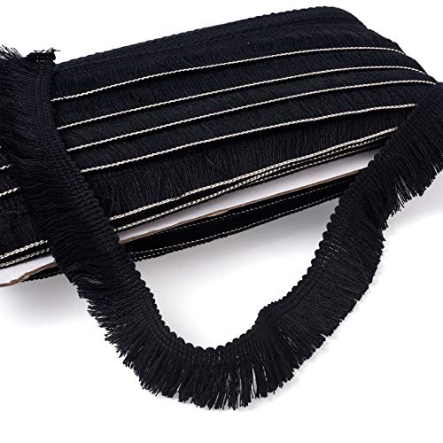 Spritewelry Fransenborte mit Quaste, 25 mm breit, Polyesterband, Spitze für Kleidung, Accessoires, Vorhänge, Kranz, Dekoration, DIY, handgefertigte Kostümdekoration, Schwarz, 1 Karte / 25 m von Spritewelry