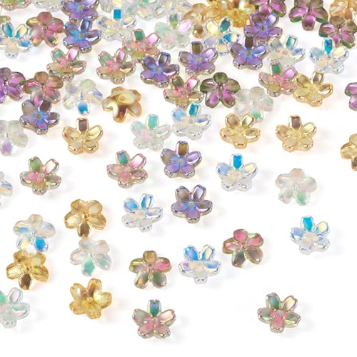Spritewelry Glasblumen-Perlenkappen für Schmuckherstellung, transparent, galvanisiert, Regenbogenfarben, 5-Petal-Blumen-Anhänger für Armbänder, Ohrringe, Halsketten, 100 Stück Spritewelry Glasblumen-Perlenkappen für Schmuckherstellung, transparent, galvanisiert, Regenbogenfarben, 5-Petal-Blumen-Anhänger für Armbänder, Ohrringe, Halsketten, 100 Stück von Spritewelry