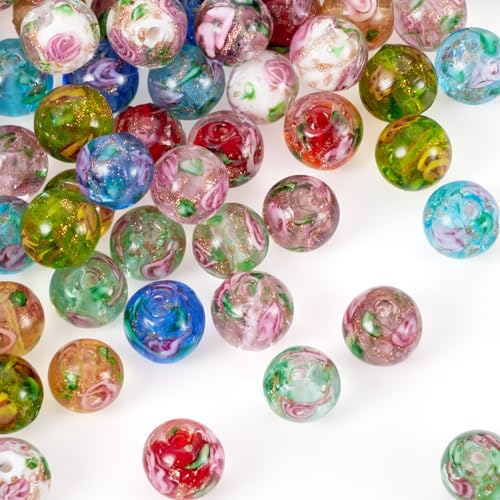 Spritewelry Glasperlen für Armbänder, 10 mm, Rondelle-Rosen, Glasperlen, runde Lampwork-Abstandshalter mit Blume für Schmuckherstellung, Halsketten, Ohrringe, Bastelarbeiten, 54 Stück Spritewelry Glasperlen für Armbänder, 10 mm, Rondelle-Rosen, Glasperlen, runde Lampwork-Abstandshalter mit Blume für Schmuckherstellung, Halsketten, Ohrringe, Bastelarbeiten, 54 Stück von Spritewelry