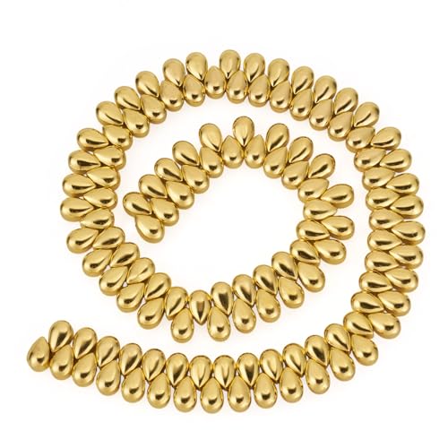 Spritewelry Glasperlen in Tropfenform zur Schmuckherstellung, goldfarben, galvanisiert, Tropfenperlen, Wassertropfen, lose Abstandshalter für Armband, Halskette, 125 Stück Spritewelry Glasperlen in Tropfenform zur Schmuckherstellung, goldfarben, galvanisiert, Tropfenperlen, Wassertropfen, lose Abstandshalter für Armband, Halskette, 125 Stück von Spritewelry