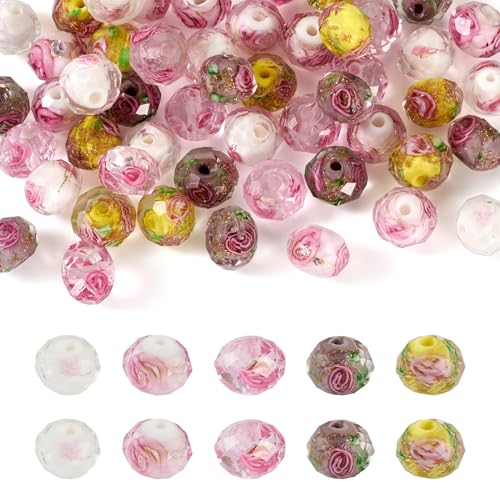 Spritewelry Glasperlen mit goldfarbenem Sand, facettiert, für Bastelarbeiten, Armbänder, Schmuckherstellung, 5 Farben, 50 Stück von Spritewelry