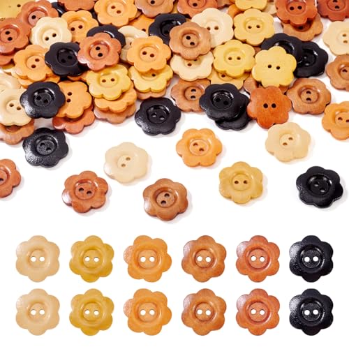 Spritewelry Holzknöpfe, 6 Farben, 2 Löcher, Blume, Holzknöpfe zum Nähen, Kleidung, Scrapbooking, Basteln, handgefertigt, Ornament, 25 mm, 90 Stück von Spritewelry